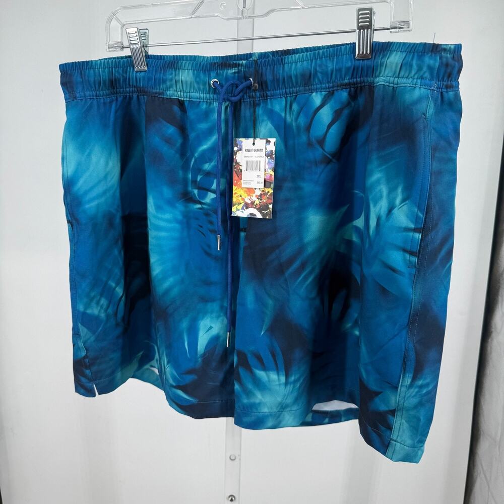 Robert Graham Swim Trunks Men 2XL Blue Tie Dye Palm Tree Print Board Shorts NWT